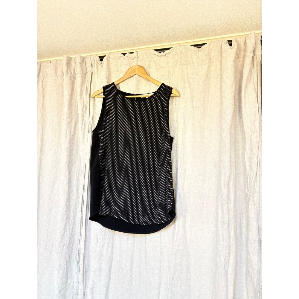 LOFT‎ Sleeveless Blouse Medium Black White Polka Dot Tank Top Work Office